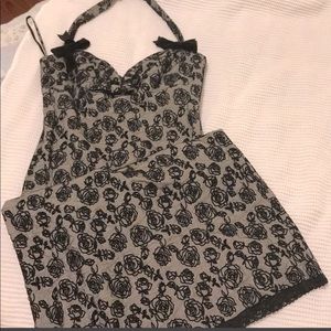 Betsey Johnson lace dress w/ roses & nude lining.